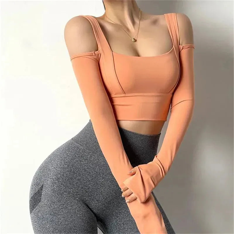 Women's Strapless Long Sleeve Dry Fit Tank Top - Breathable Workout Shirt for Gym, Running & Fitness | Moisture Wicking Athletic Sportswear for Yoga, HIIT & Active Lifestyles