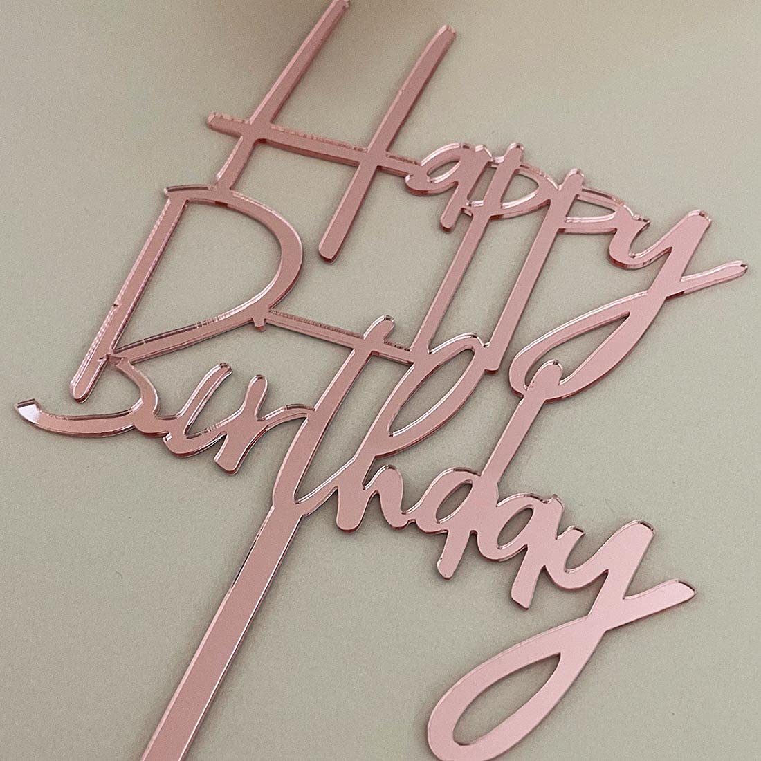 Happy Birthday Cake Topper - Rose Gold Mirror Acrylic Party Decorations for Wedding, Anniversary & Birthday Celebrations