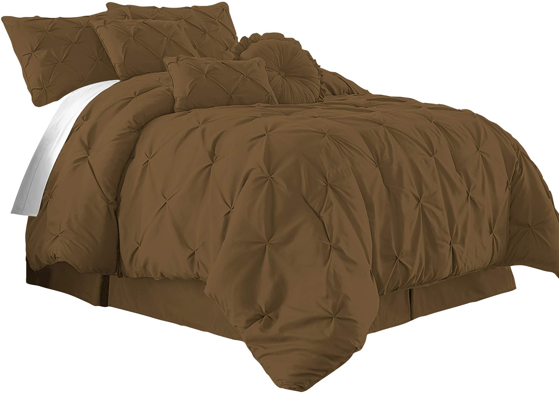 Premium 100% Egyptian Cotton 7-Piece Pinch Pleat Pintuck Comforter Set - 800 Thread Count, Ultra Soft & Breathable (California King, Taupe) for Luxury Bedroom Decor & Hotel-Style Comfort