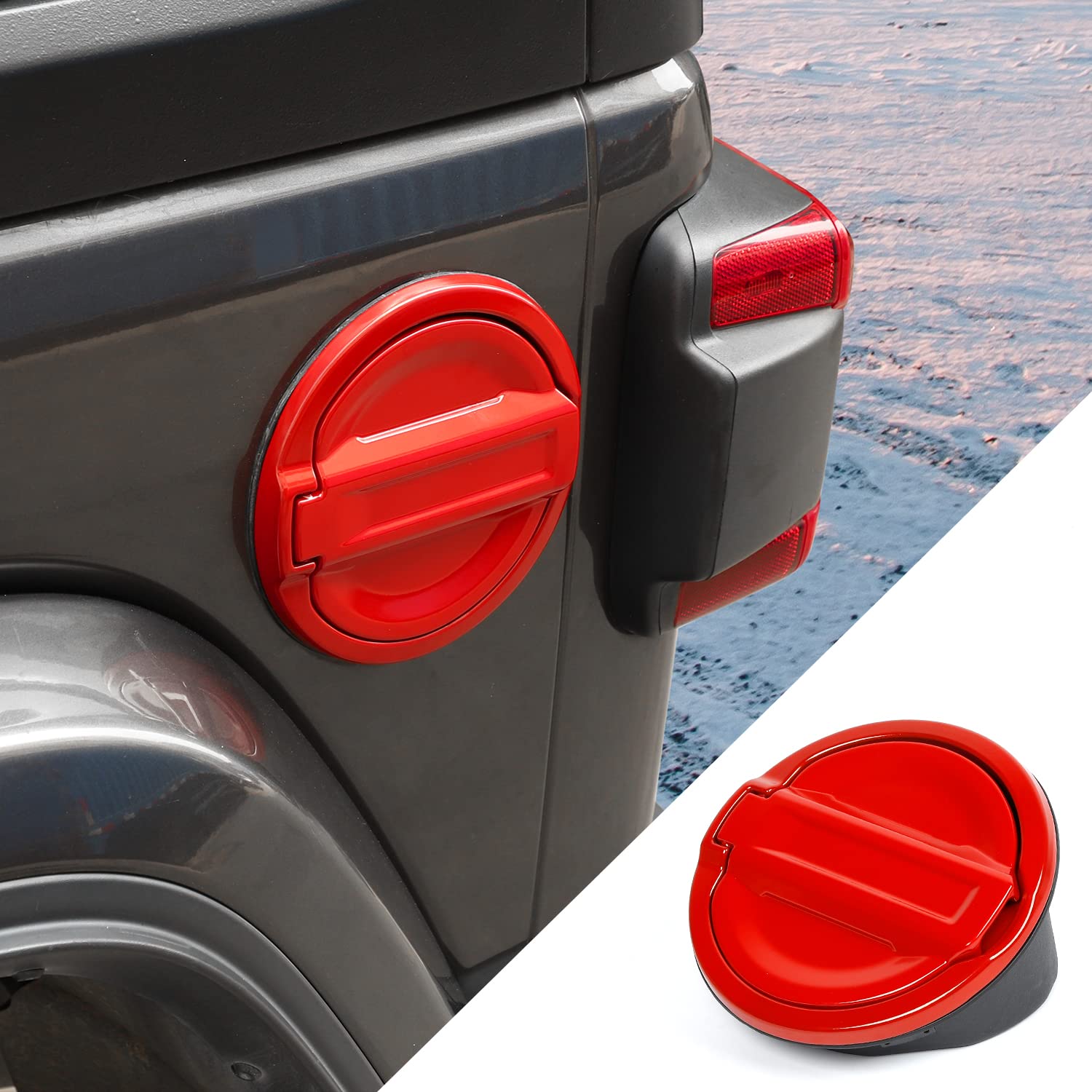 JWWY Aluminum Alloy Fuel Tank Cover Gas Cap for 2018-2025 Jeep Wrangler JL (2/4 Door) - Red Exterior Accessory | Durable Petrol Filler Cap Trim | Perfect for Off-Roading & Car Customization