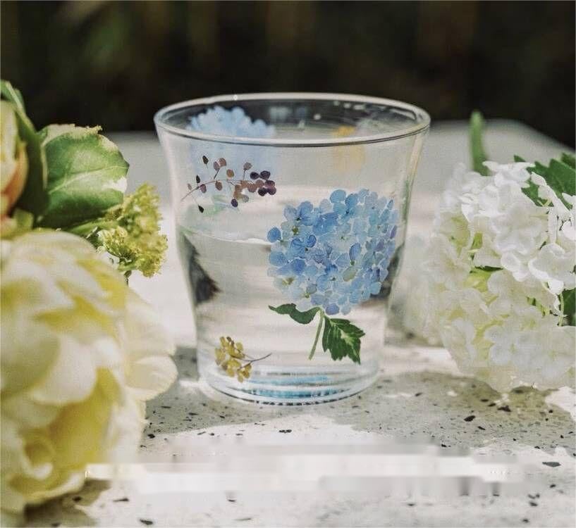 Blue Hydrangea Flower Pattern Glass Mug - Elegant Coffee & Tea Drinking Cup for Women, Perfect Gift for Wife & Girls - Ideal for Home, Office & Gifts