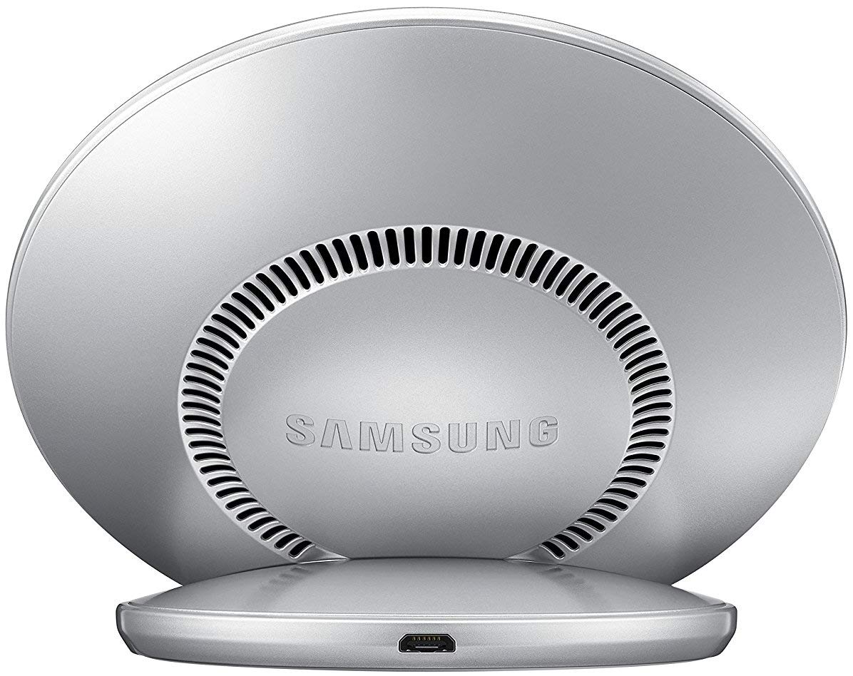 Samsung Qi Certified Fast Wireless Charger Pad & Stand - 15W Fast Charging for iPhone 15/14/13, Galaxy S23/S22 - Adjustable Stand for Desk, Nightstand & Office Use - Silver