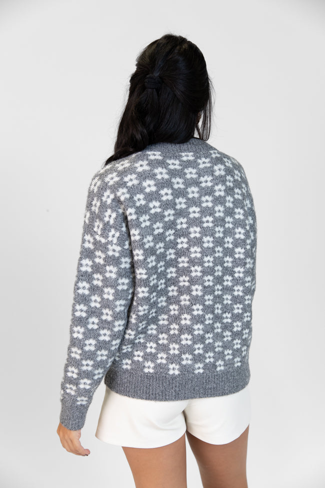 Stylish Grey Floral Print Sweater for Women - Cozy Knit Pullover for Fall & Winter - Perfect for Casual Outings, Office Wear & Date Nights