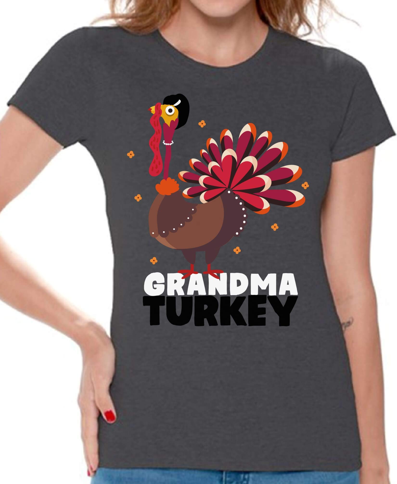 Funny Thanksgiving T-Shirt for Women - Cute Grandma Turkey Graphic Tee - Perfect for Family Gatherings & Holiday Parties