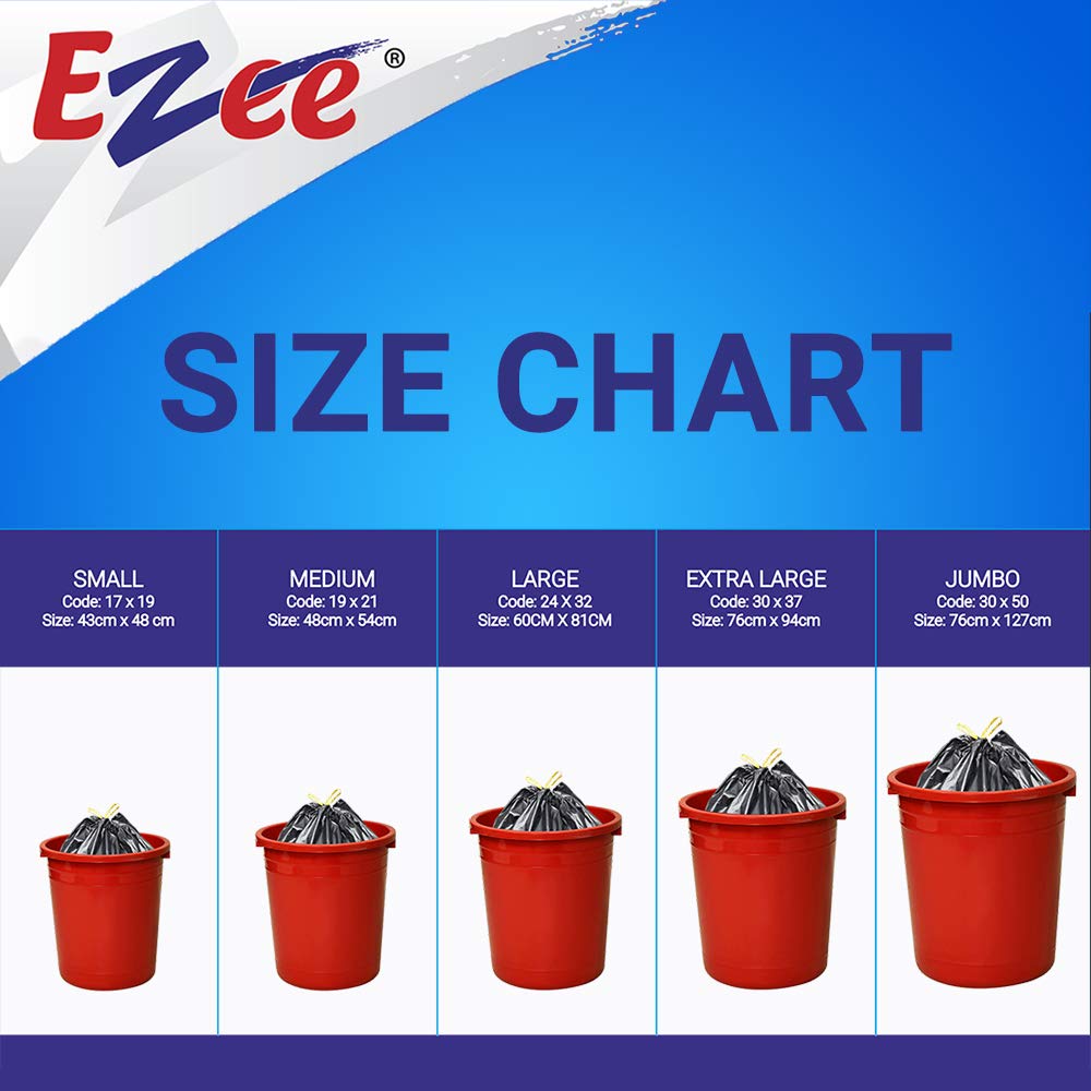 Ezee Heavy Duty Trash Bags 30 Count - 24x32 Inch Large Disposable Plastic Garbage Bags for Kitchen, Office & Outdoor Use - Pack of 2 (15 Bags Each)