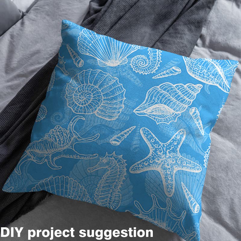 Premium Upholstery Sea Shells & Starfish Beach Fabric by The Yard - Ocean Themed Decorative Fabric for Chairs, DIY Home Projects (3 Yards, Blue) - Perfect for Coastal Decor, Outdoor Furniture & Crafting