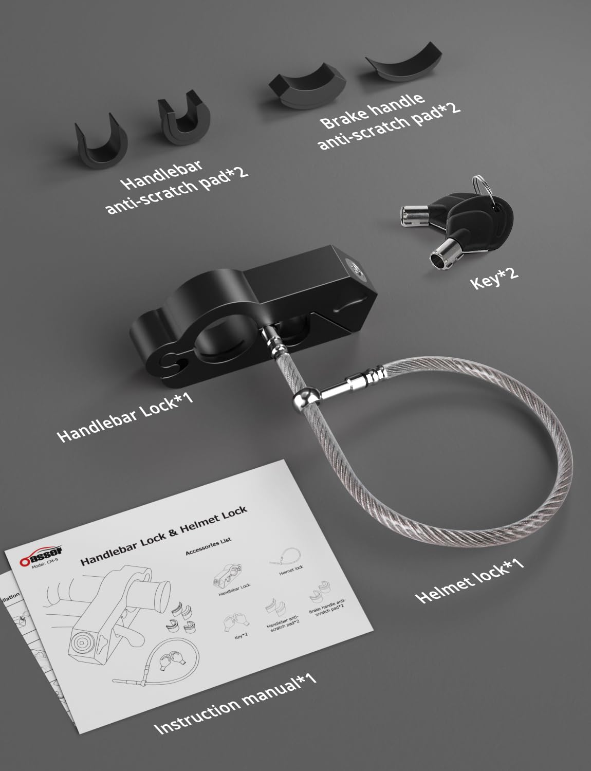 Oasser Motorcycle Lock Set - Anti-Theft for Bikes & ATVs - Secure Handlebars & Helmets on the Go