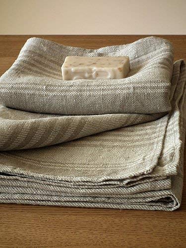 Premium Set of 4 Natural Striped Huckaback Linen Bath Towels - Ultra Absorbent & Quick-Drying - Spa & Bathroom Luxury Linens for Home, Hotel, or Gift
