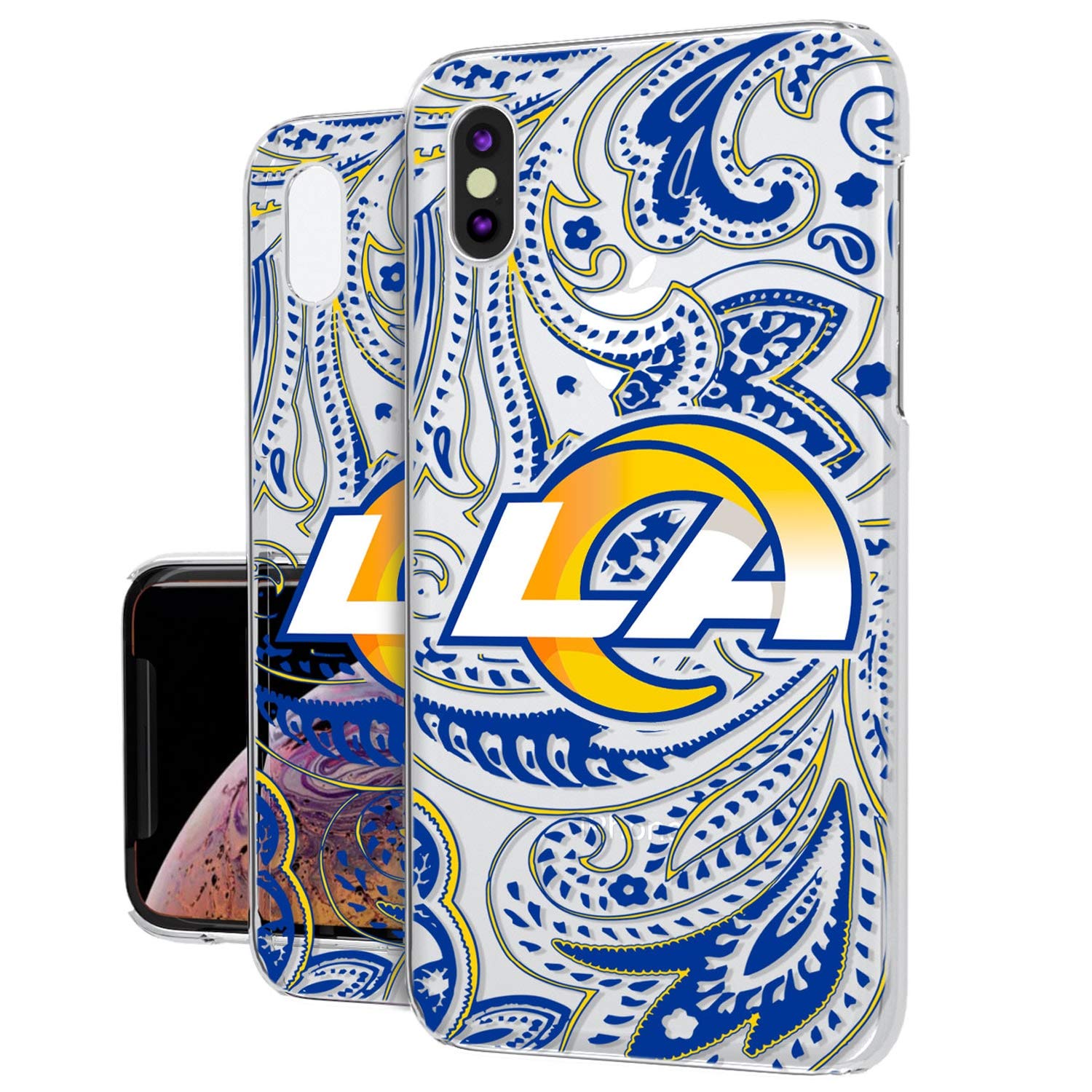 Los Angeles Rams iPhone Clear Paisley Design Case - Shockproof Protective Phone Cover for iPhone 13/14/15 Pro Max - Perfect for Game Day, Sports Events & Everyday Use