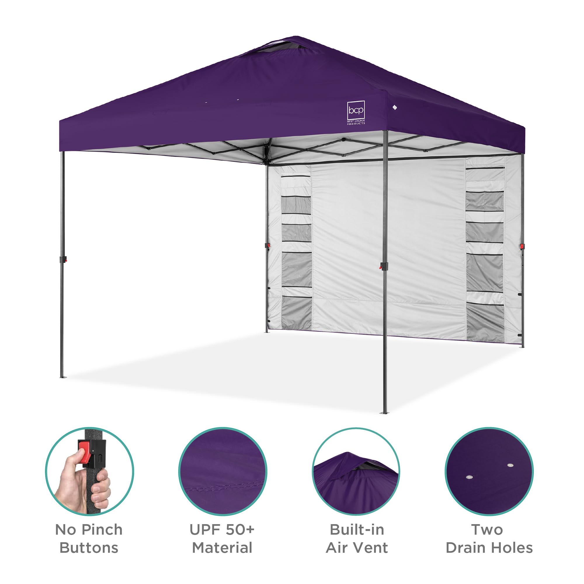 Best Choice Products 10x10ft Instant Pop Up Canopy Tent with Side Walls - 10 Storage Pockets, Portable Carry Bag, 1-Button Quick Setup, 4 Sand Weight Bags - Amethyst Purple for Outdoor Events, Camping, Beach & Backyard Parties