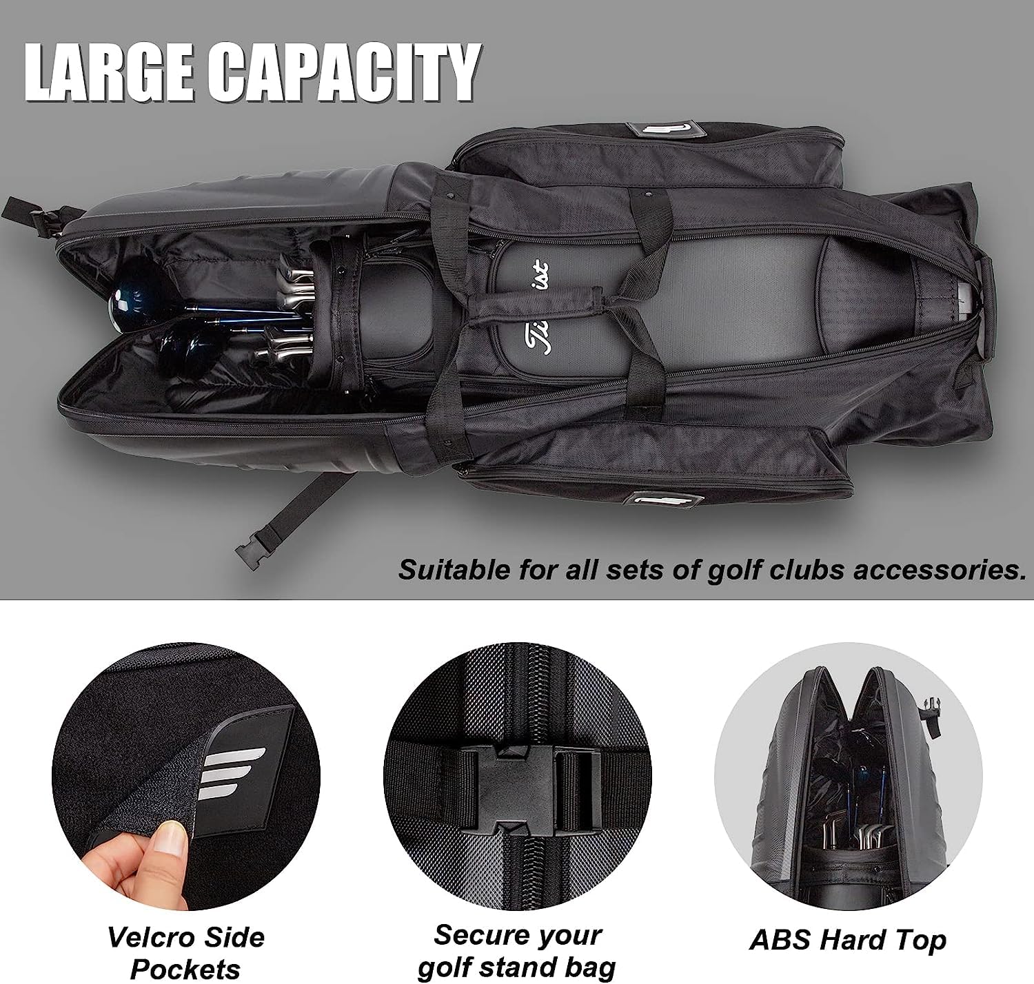1680D Oxford Fabric & ABS Hard Case Golf Club Travel Bag - Adjustable Support Rod for Airline Protection | Durable Golf Club Cover for Travel & Storage