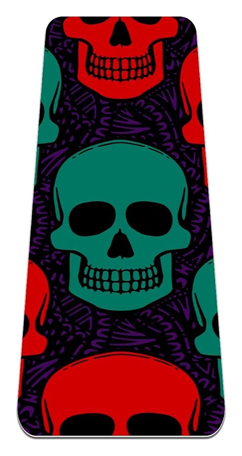 UMKY Vintage Skull Non-Slip Yoga Mat - 6mm Thick Eco-Friendly Pilates & Workout Mat with Carrying Bag - Perfect for Yoga, Gym, Fitness & Home Exercise - Durable & Slip-Resistant for All-Level Practitioners