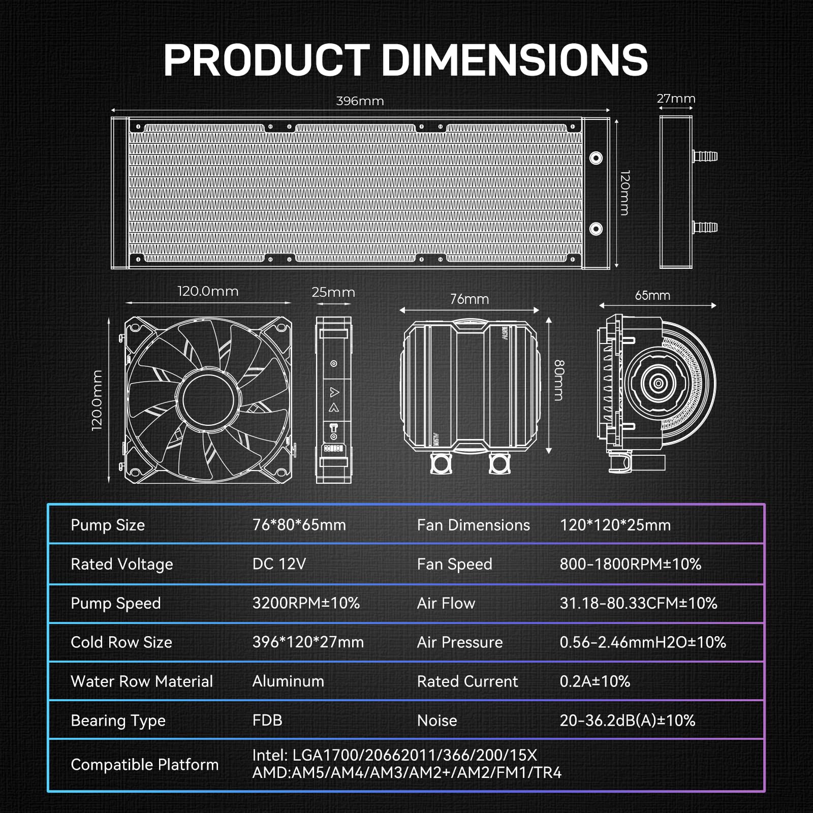 ALSEYE Infinity i360 RGB Water Cooling System - 360mm CPU Liquid Cooler with Dual LED Pumps, Temperature Display, 3x120mm ARGB PWM Fans for Intel LGA 1700/1200 & AMD AM5/AM4 - Quiet PC Cooling Solution for Gaming Rigs and High-Performance Computers (Black)