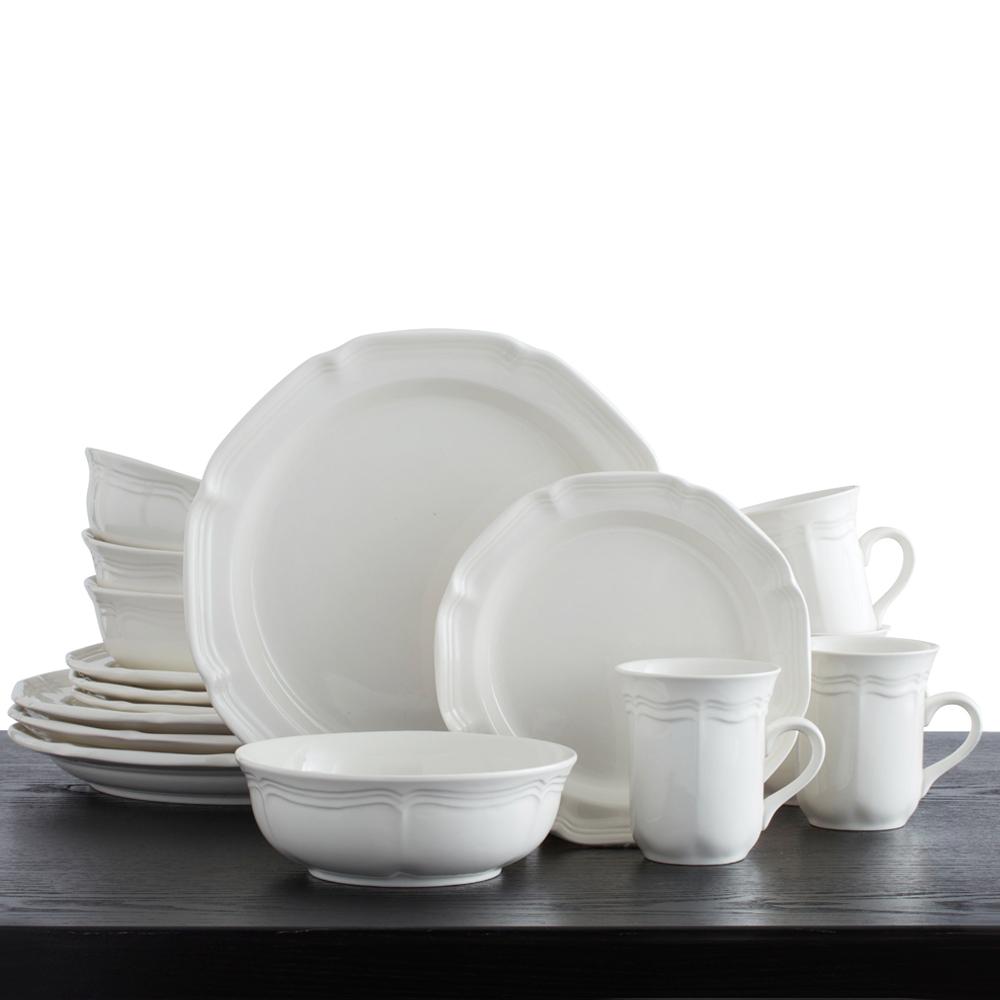 French Countryside® 16-Piece Porcelain Dinnerware Set - Service for 4 - Elegant Tableware for Everyday Dining & Entertaining - Perfect for Family Meals, Dinner Parties & Special Occasions