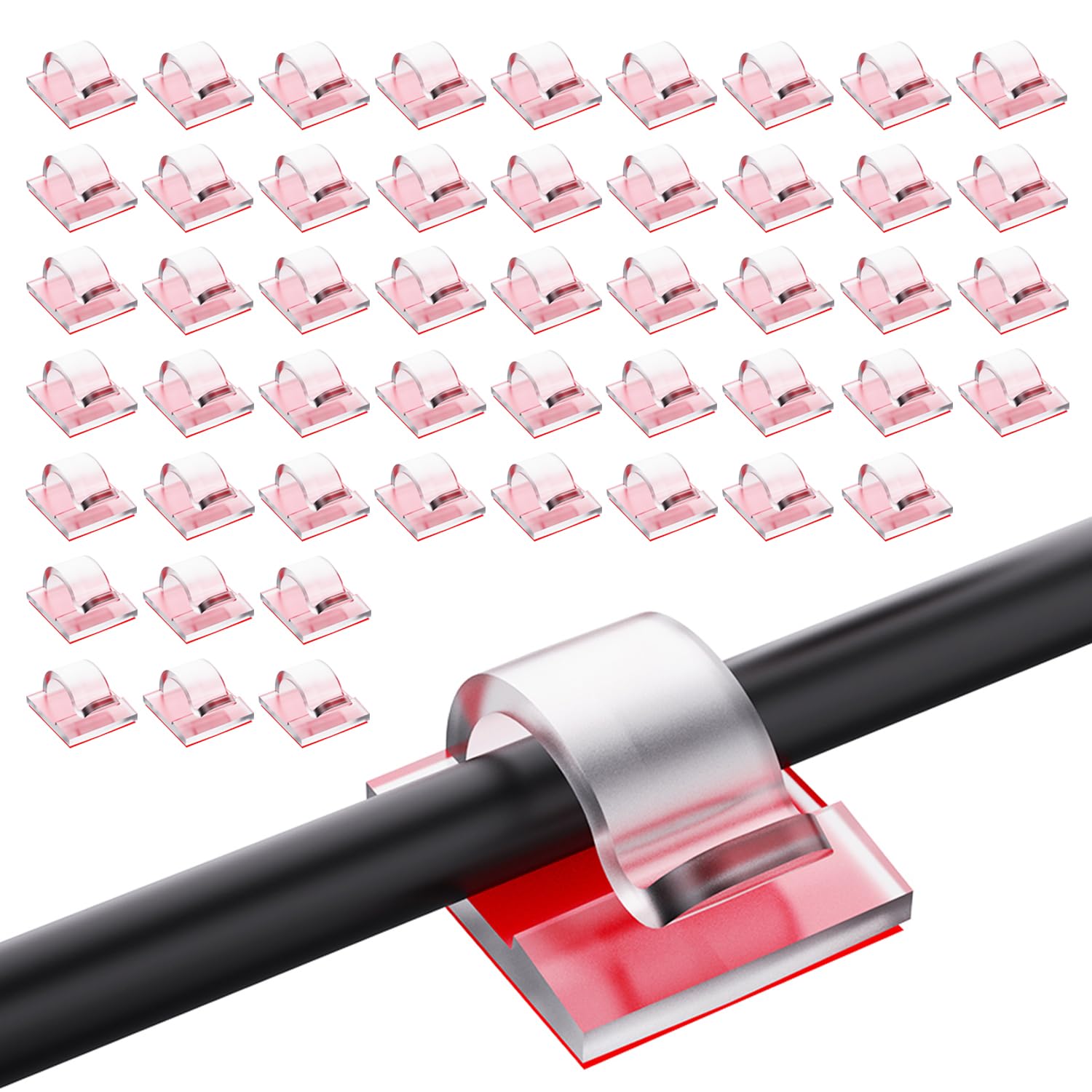 100PCS Self Adhesive Cable Clips - Strong Cord Organizer for Desk, Wall & Home Office - Clear Cable Management Clips for Wires, Chargers & Electronics - Perfect for Organizing Cords in Living Room, Bedroom & Workspace