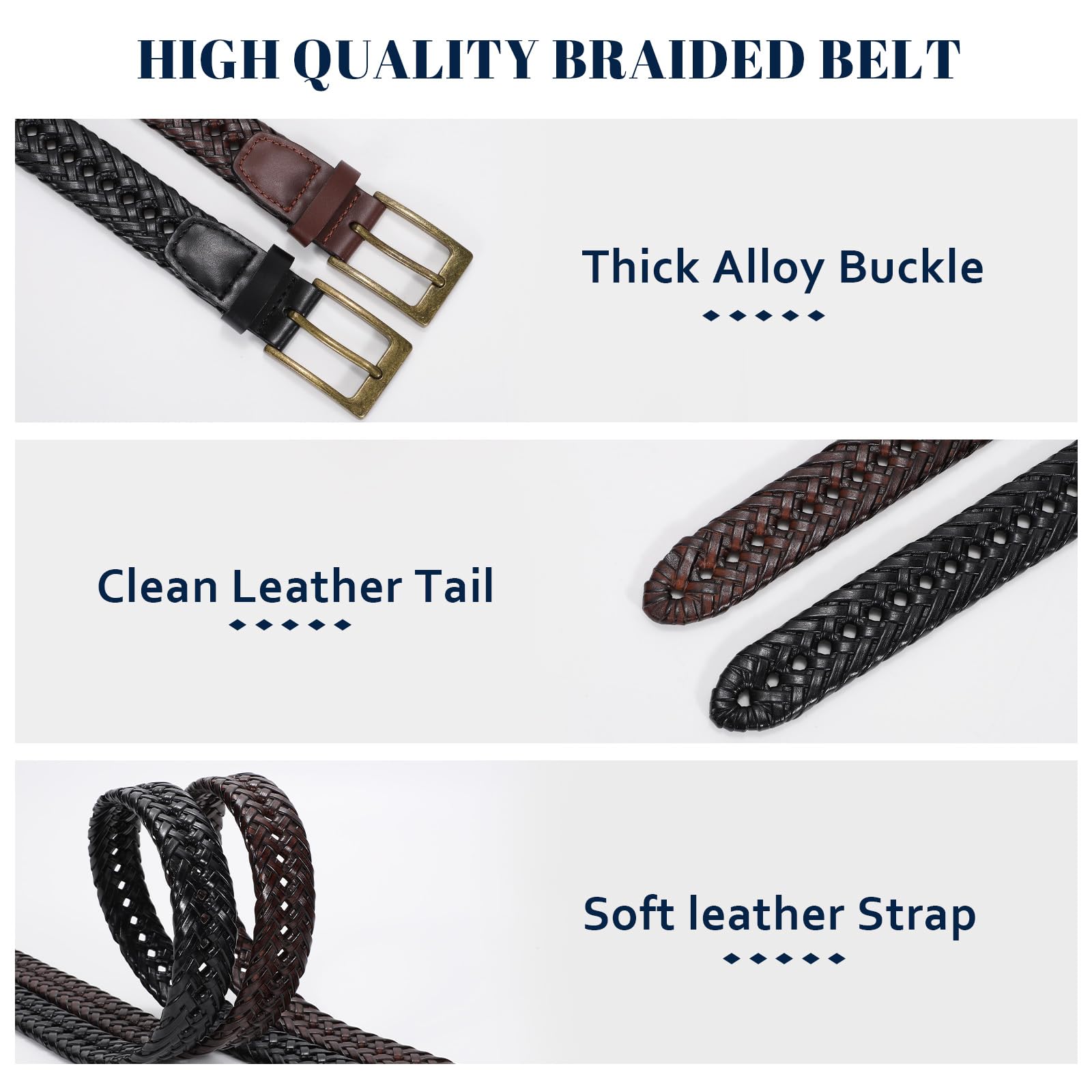 Braided Leather Belt for Men - Handwoven Genuine Leather with Alloy Buckle - Casual, Jeans & Golf Wear - Perfect Gift for Dad, Husband & Boyfriend (Office, Date Night, Outdoor Activities)
