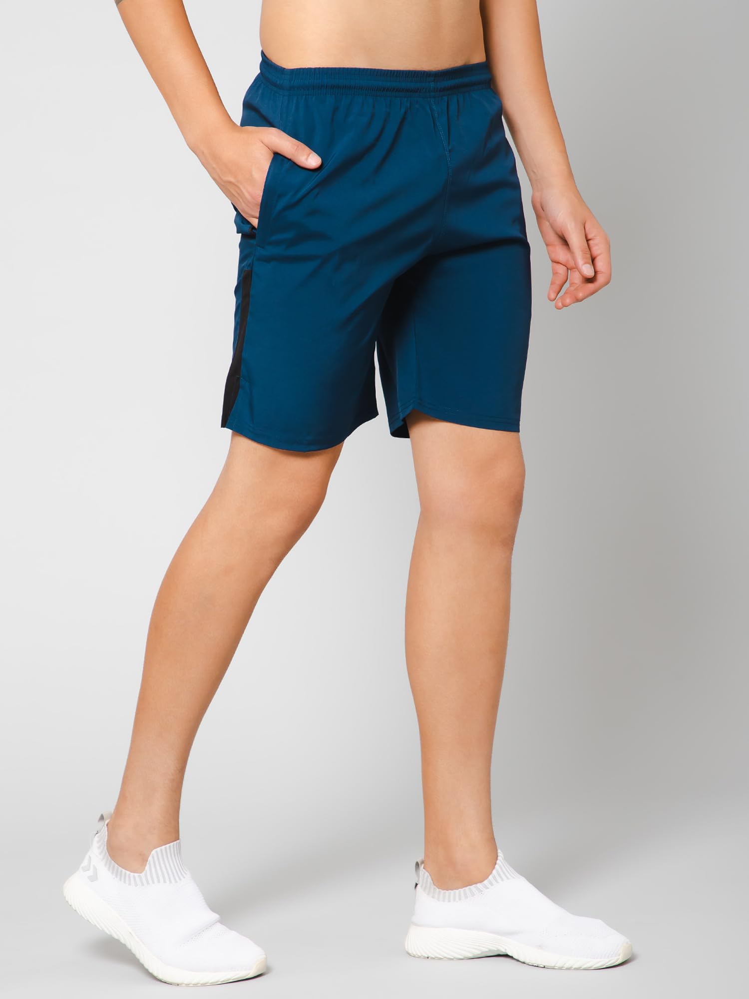 SOBEK Men's Stretchable Running Shorts - Breathable Lycra Activewear with Elastic Waist & Side Zip Pockets - Perfect for Gym, Jogging, and Outdoor Sports