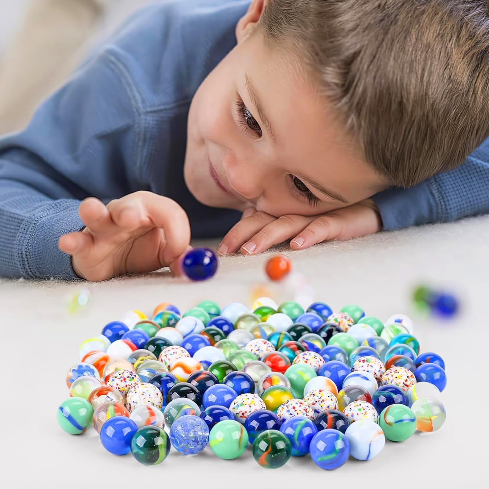 POPLAY 160PCS Glass Marbles Set - Classic Marble Game for Kids, DIY Crafts, Collection & Home Decor - Perfect for Kids Games, Art Projects, and Vase Fillers