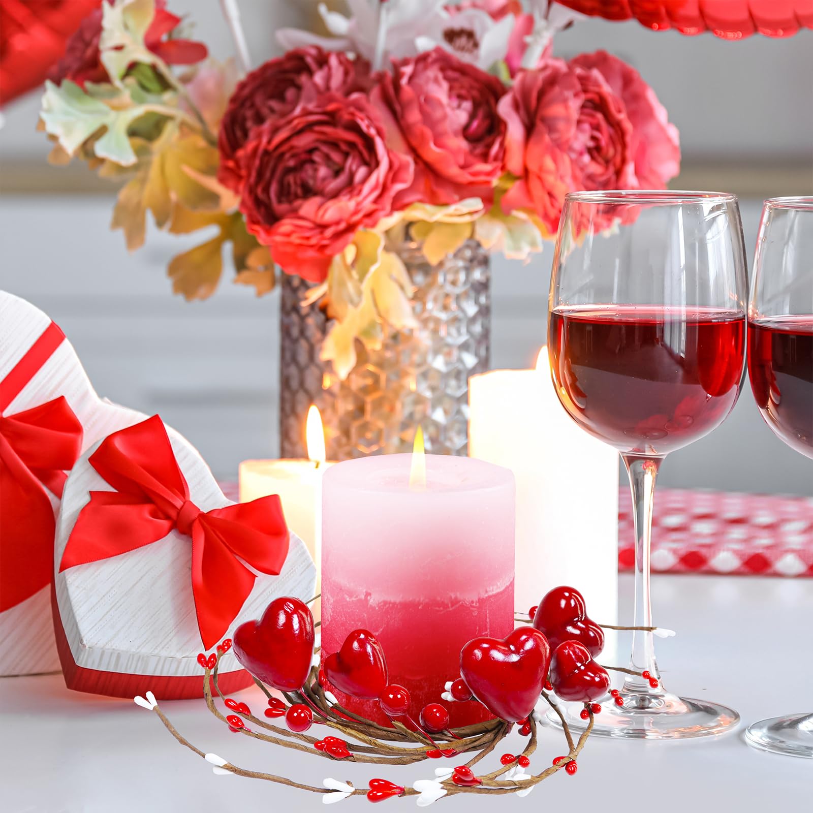 Winlyn 4-Piece Valentine's Day Candle Rings Set - 9.5