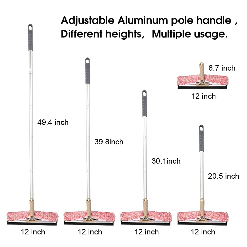 12 Inch Multi-Purpose Window Squeegee with Adjustable 6.7-49.4 Inch Aluminum Pole | Microfiber Scrubber for Streak-Free Cleaning | Perfect for Windows, Cars, Shower Glass & Mirrors | Indoor & Outdoor Use