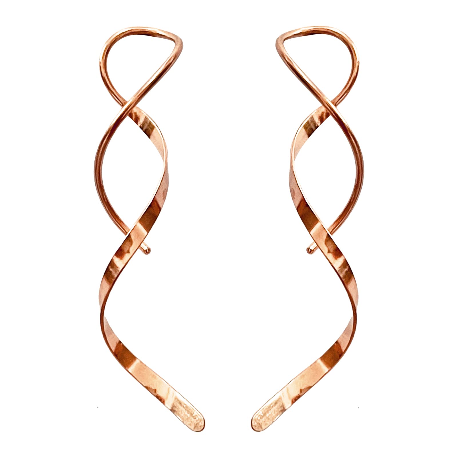Handmade 14K Rose Gold Plated Spiral Threader Earrings for Women - Twisted Curved Dangle Hoop Earrings | Perfect for Parties, Weddings & Everyday Wear
