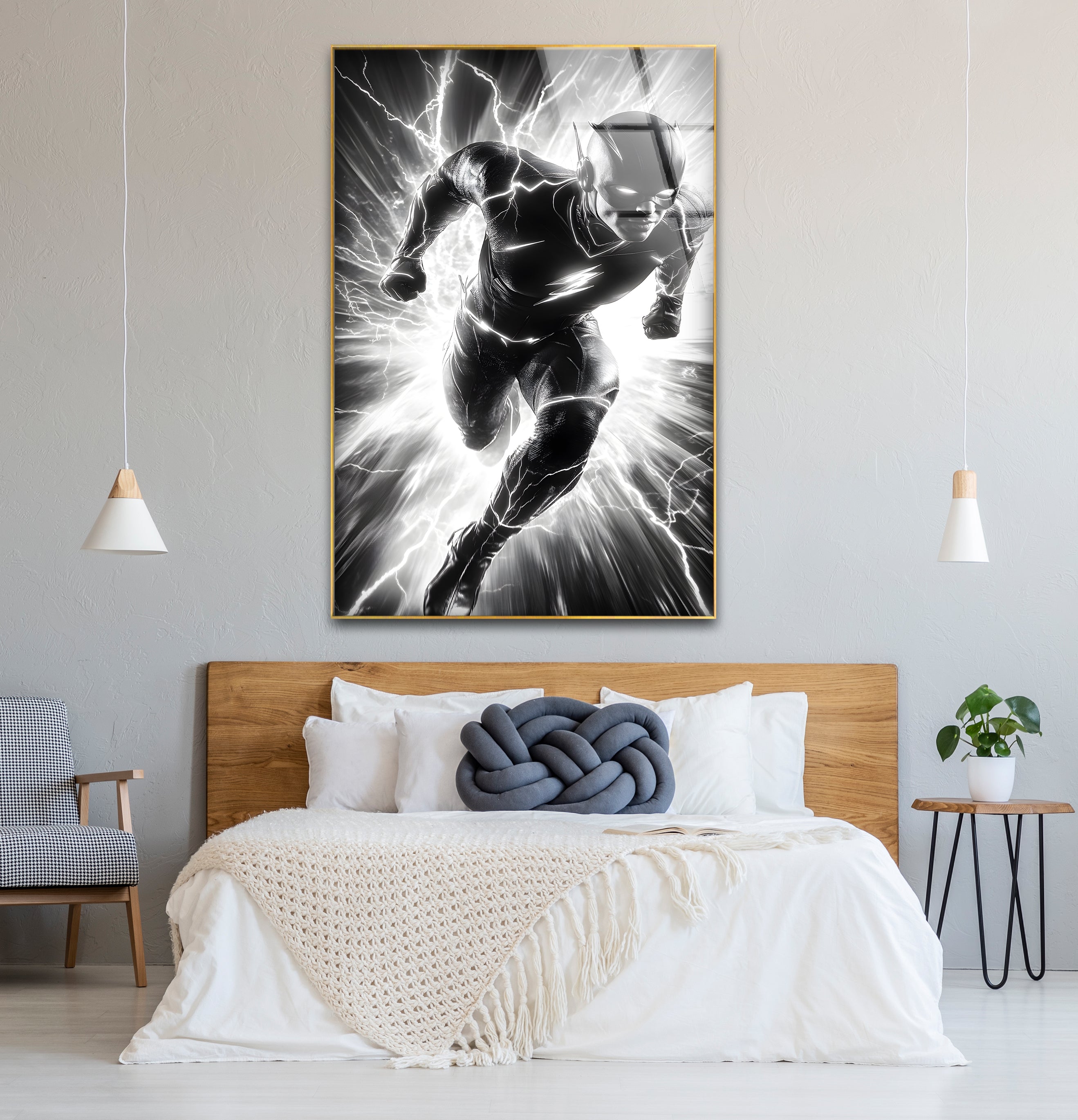Black and White Flash Glass Wall Art - Modern Abstract Home Decor for Living Room, Bedroom & Office - Perfect for Gifts and Interior Design