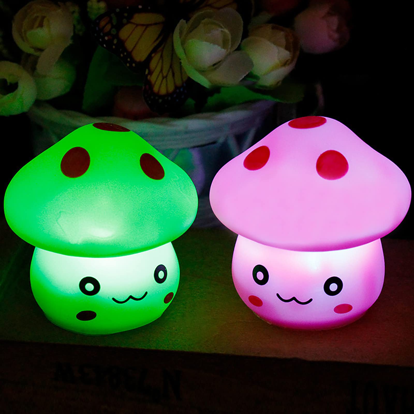 Cute Mushroom Night Light - Portable Battery Powered LED Lamp for Kids Room, Bedside, Desktop Decor - Kawaii Birthday Gift for Girls & Boys (Pink) | Perfect for Nursery, Bedroom, Dorm & Sleep Aid