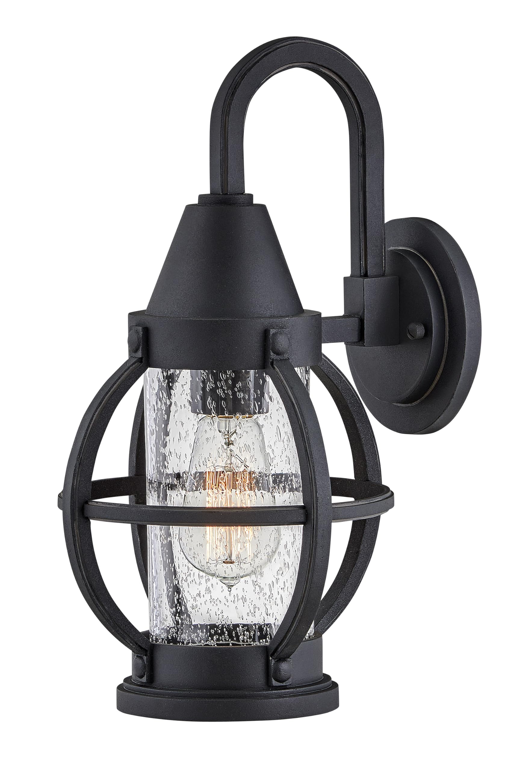 Hinkley Chatham Medium Wall Mount Lantern - Coastal Style 1-Light Outdoor Lighting with Clear Seedy Glass Globe, Composite Material in Museum Black Finish - Perfect for Porch, Patio, and Coastal Home Exteriors