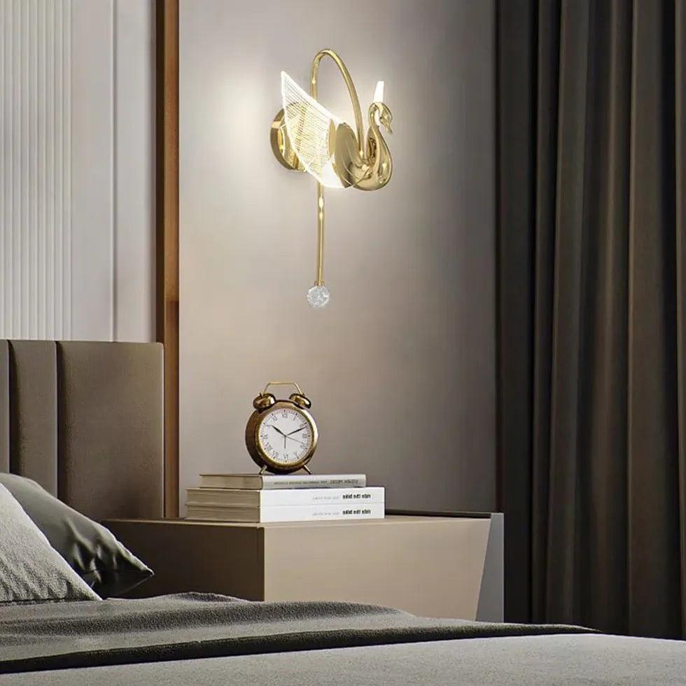 Modern Gold Swan Plug-in Wall Sconce Light - Elegant Plug-in Wall Lamp for Bedroom, Living Room, Hallway & Home Decor