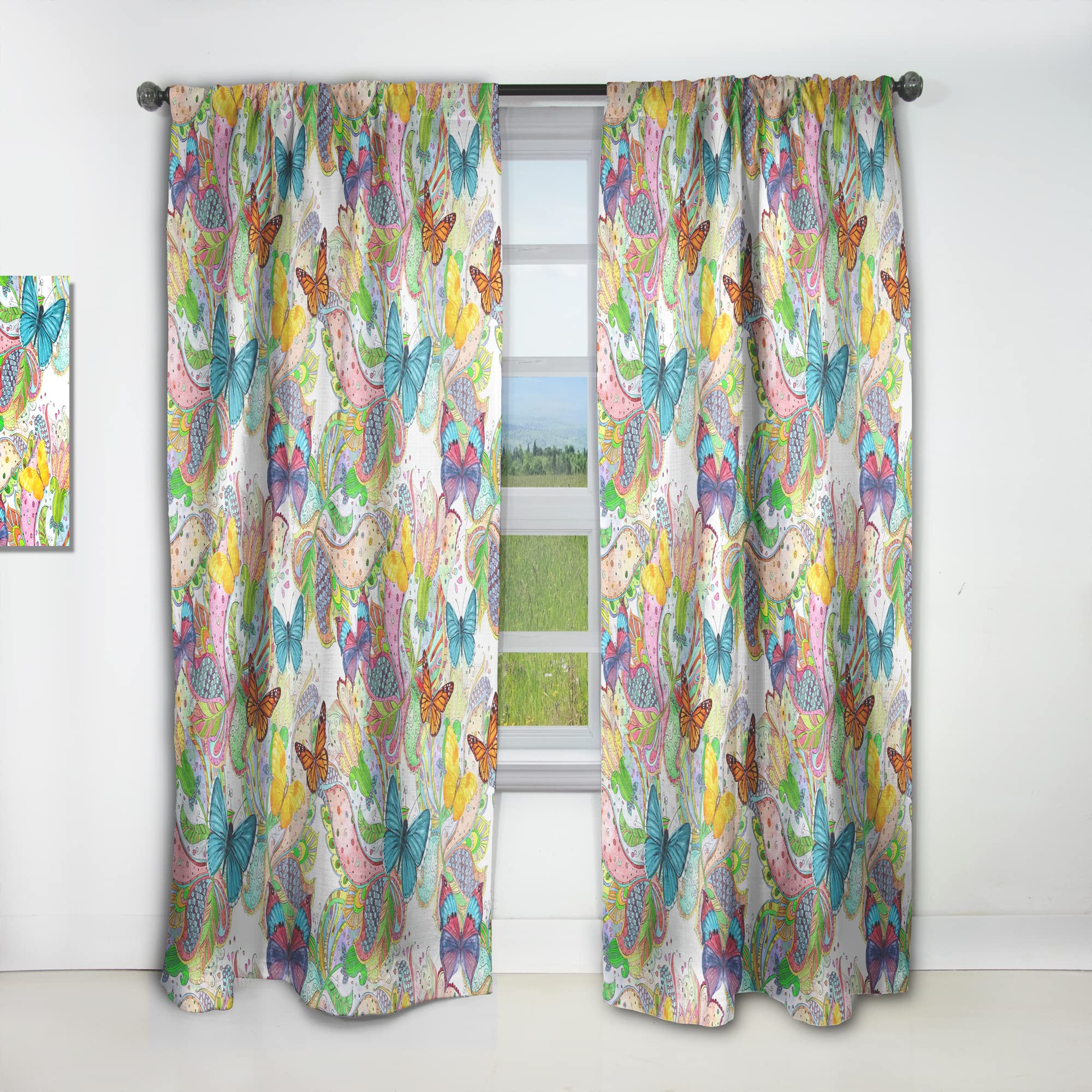 Bohemian Colorful Butterfly Floral Print Blackout Curtains - Thermal Insulated Single Panel 52x108 - Perfect for Bedroom & Living Room Window Treatments | Home Decor & Room Darkening Solution