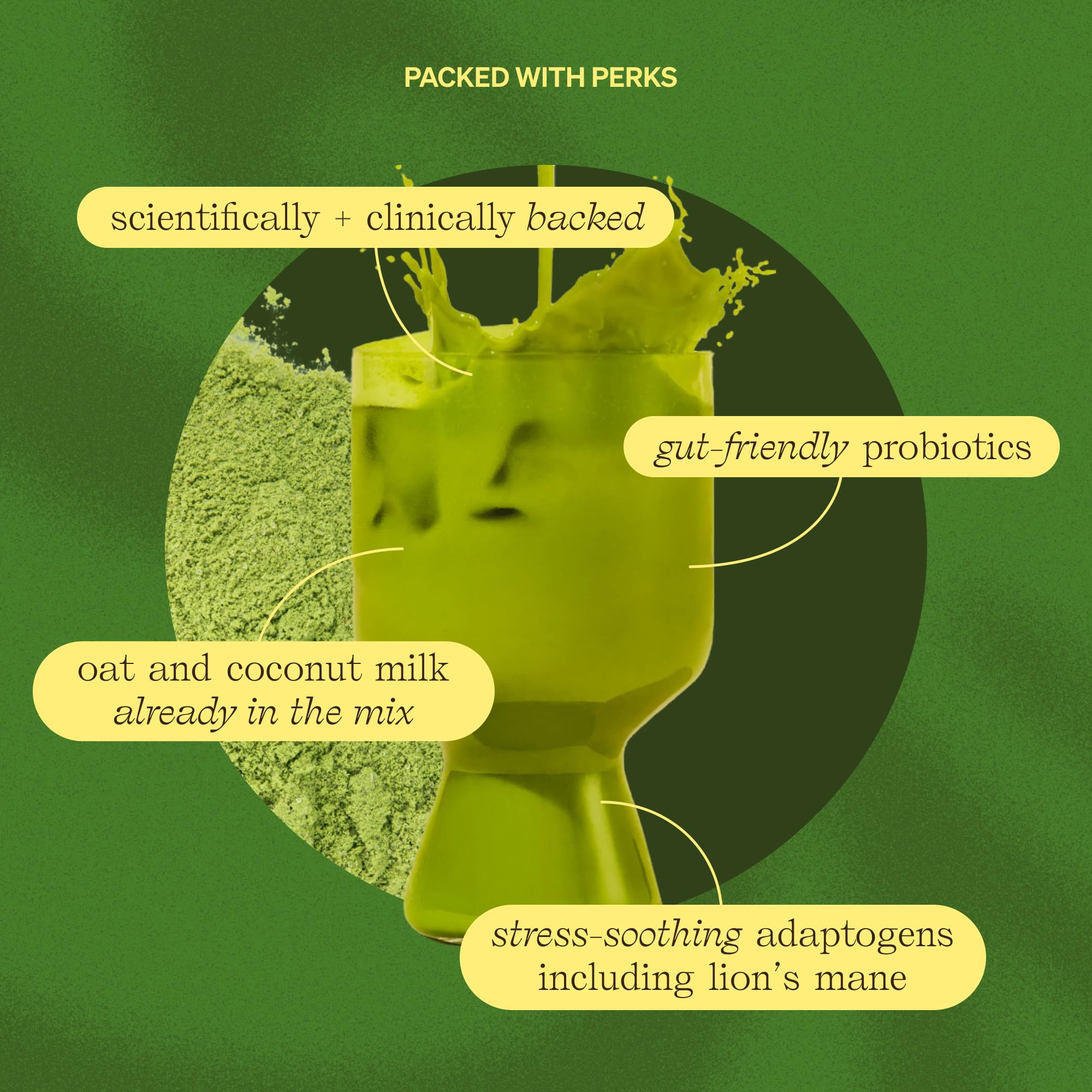 Organic Matcha Green Tea Latte Powder - Instant Ceremonial Grade Superfood Blend with Oat Milk, Lions Mane, Reishi Mushroom & Ashwagandha | Hot or Iced Drink | Vegan, Gluten-Free | 12 oz | Perfect for Morning Energy, Afternoon Focus & Relaxing Evenings