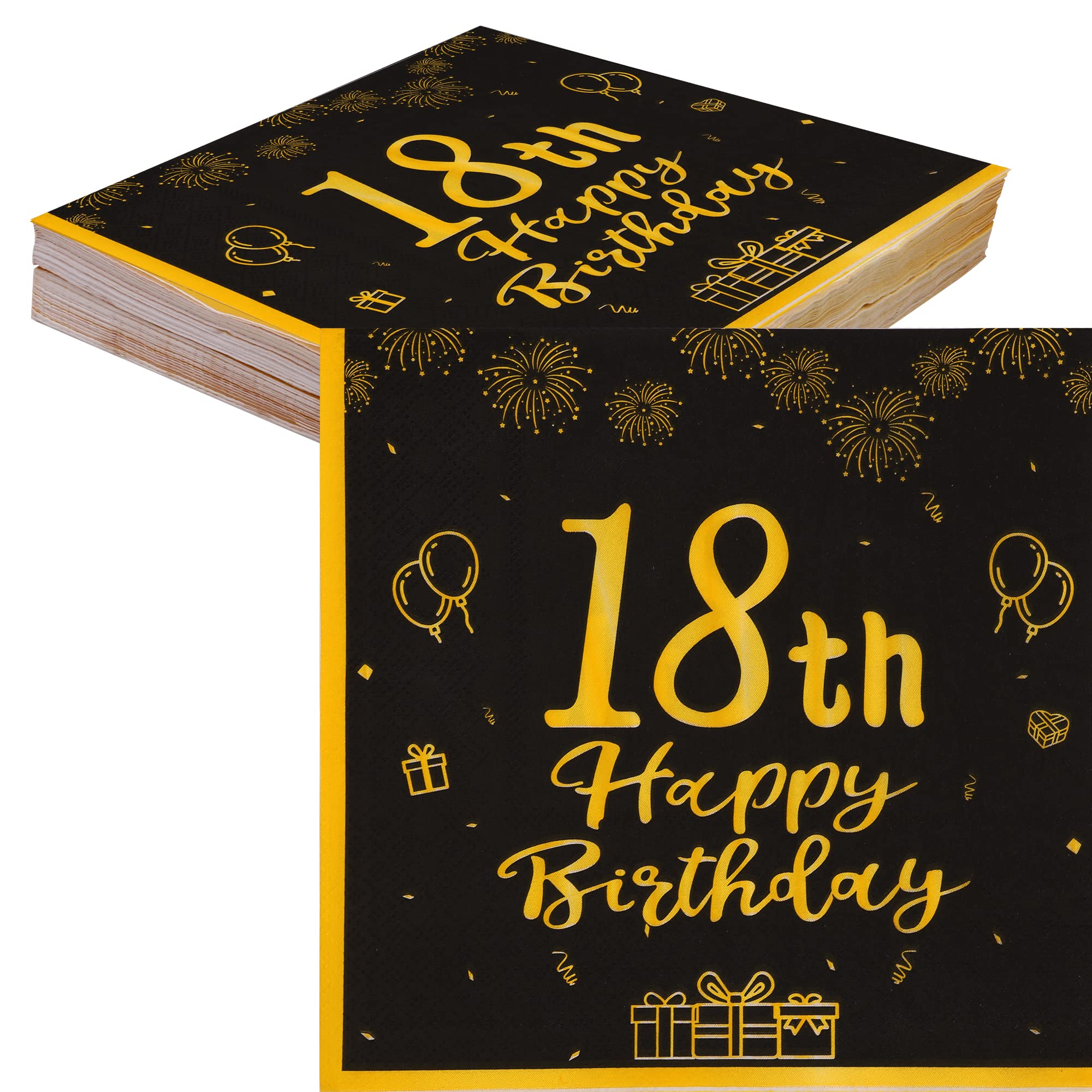Topways Black Gold 18th Birthday Party Decorations - 40pcs Disposable Paper Napkins for 18th Birthday Party Table Decorations (Girl & Boy) - Perfect for Sweet 16, Graduation & Milestone Celebrations