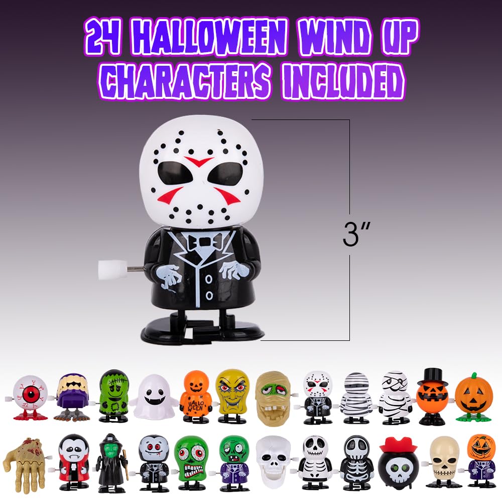 ArtCreativity Halloween Wind Up Toys - Set of 24 Assorted Bulk Halloween Toys with Unique Designs - Cute Boo Basket Gifts & Party Favors for Kids - Perfect for Trick-or-Treating, Classroom Rewards & Halloween Party Games