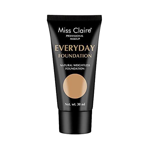 Miss Claire Professional Makeup Everyday Full Coverage Foundation for Acne Prone Skin - Natural Weightless Cream (30ml, MT-03 Caramel) | Flawless Matte Finish for Daily Wear & Special Occasions