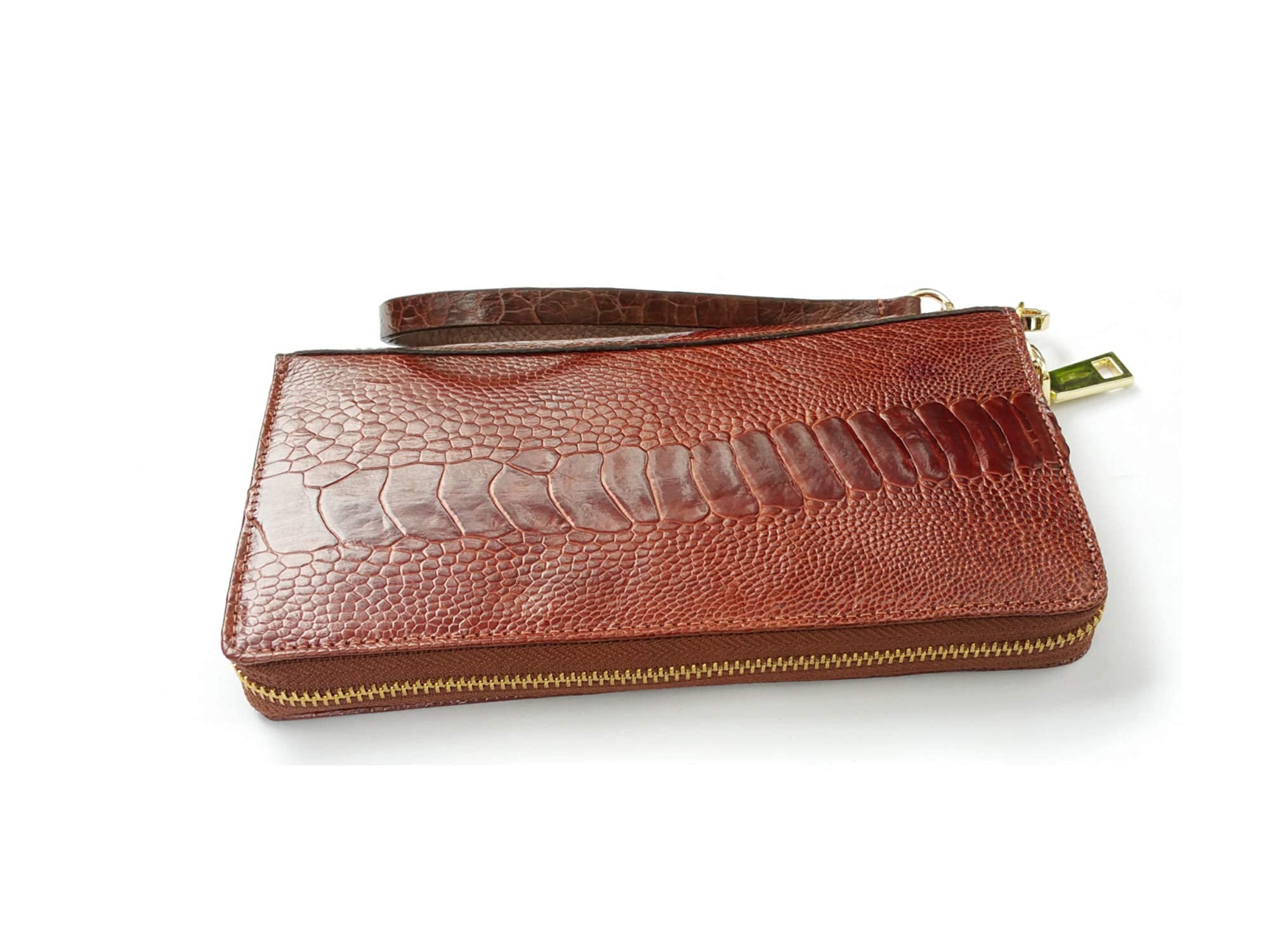Genuine Ostrich Leather Men's RFID Blocking Long Wallet - Premium Red Brown Leather Bifold Wallet for Men - Perfect for Business, Travel & Everyday Use