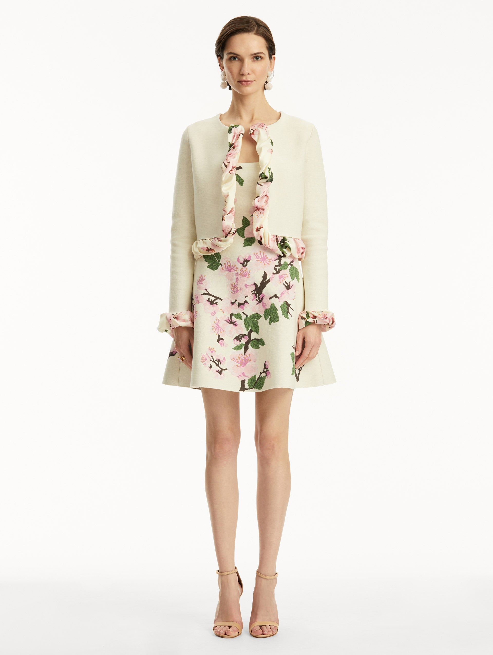 Elegant Cherry Blossom Print Twist Trim Cardigan for Women - Lightweight Spring Knitwear for Office, Date Night & Casual Outfits