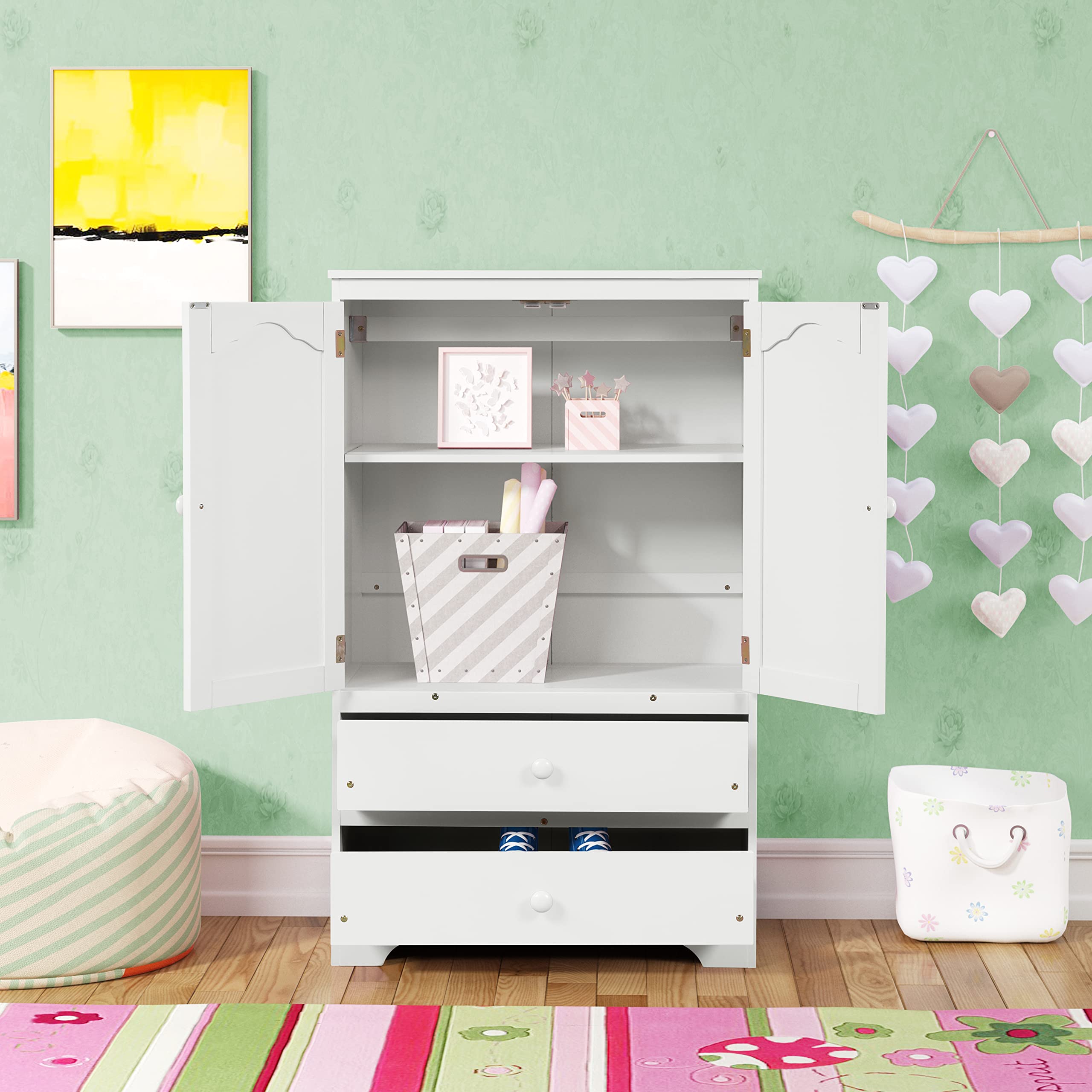 HomSof Wooden Freestanding Bathroom Floor Cabinet with Drawer - White Side Storage Organizer for Kids | Perfect for Small Bathrooms, Kids' Rooms & Nursery Organization