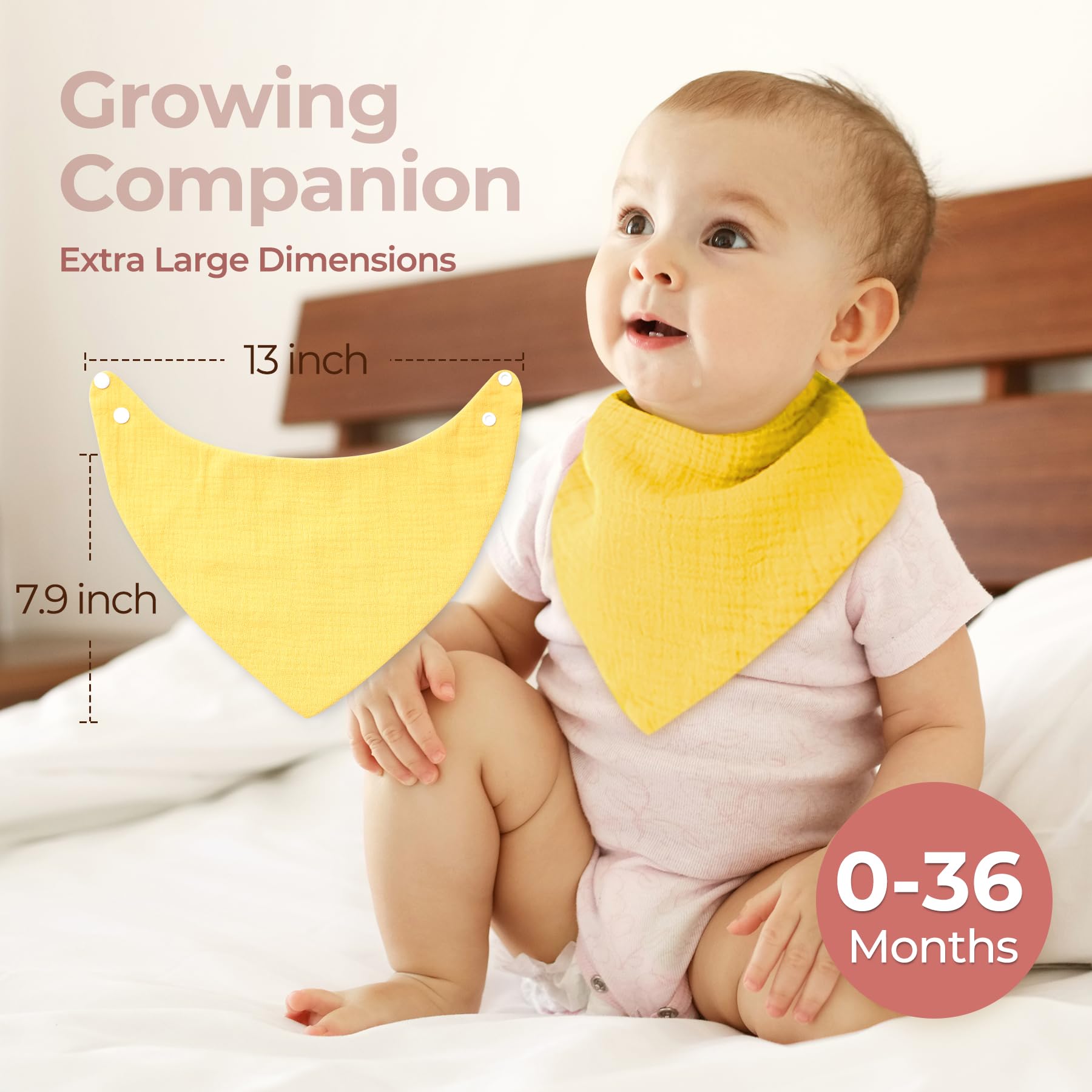 Cherub 8-Pack Absorbent Muslin Baby Bibs for Girls - Soft 100% Cotton Bandana Drool Bibs for Drooling & Teething - Perfect for Feeding, Playtime & Daily Use