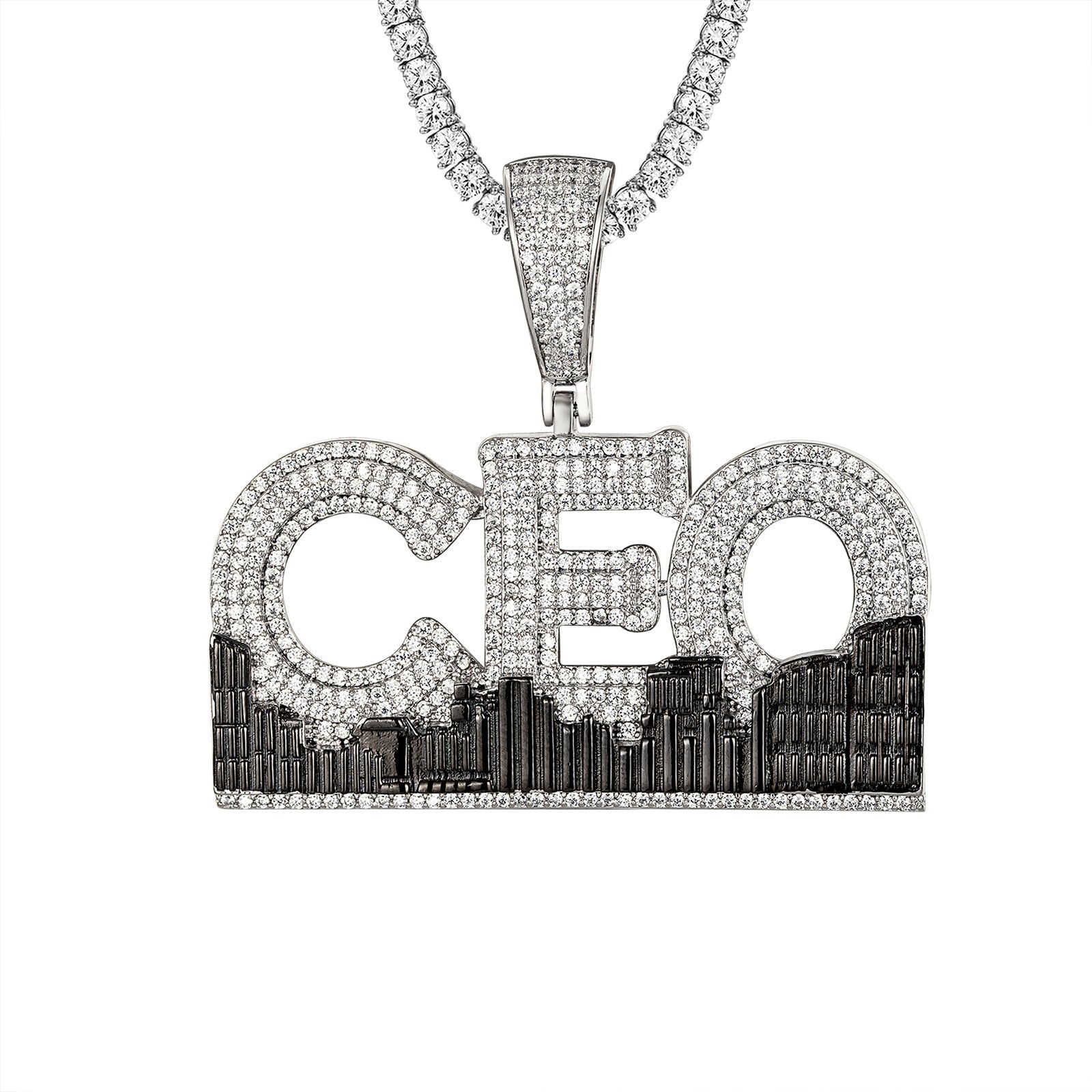 14K White Gold Plated Custom City CEO Icy Pendant for Men - Luxury Hip Hop Jewelry Gift for Birthday, Anniversary & Special Occasions