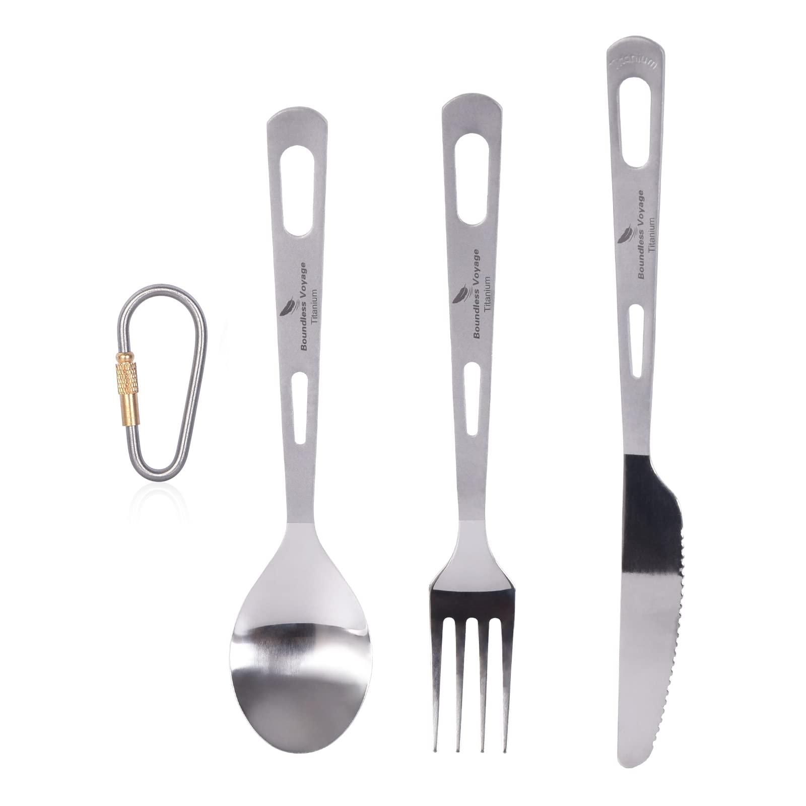 Boundless Voyage Titanium 3-Piece Cutlery Set - Lightweight Spoon, Fork & Knife for Camping, Hiking, Travel & Home Use | Durable & Portable Titanium Flatware Utensils | Eco-Friendly Tableware for Outdoor Adventures & Daily Dining