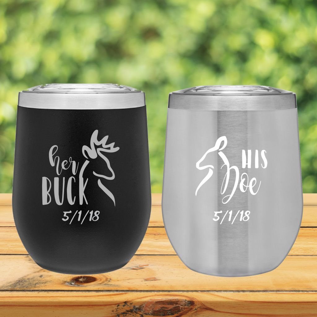 His & Hers Engraved 12oz Stainless Tumblers - Couple Mugs for Coffee & Tea