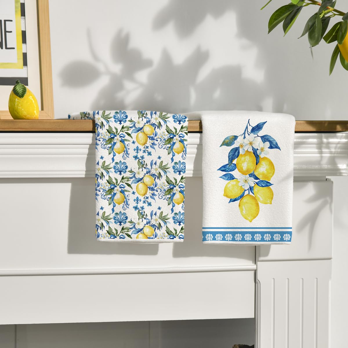 Artoid Mode Lemon Floral Summer Kitchen Towels - Set of 2 (18x26 Inch) | Absorbent Dish Cloths for Seasonal Decor, Farmhouse & Coastal Kitchen Decorations | Perfect for Cooking, Baking & Hosting