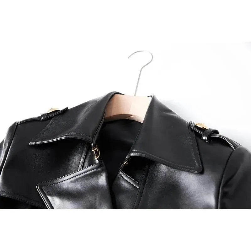 Double Breasted Leather Trench Coat for Women - Stylish Winter Outerwear for Office & Evening Events