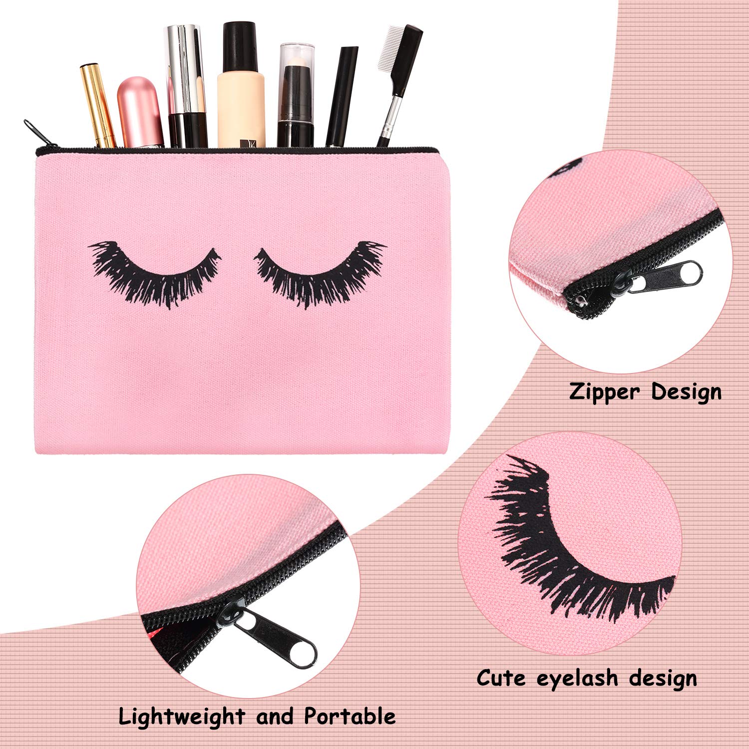 18pc Canvas Lash Makeup Bag with Zipper - Travel Cosmetic Pouch for Women & Girls (Pink) - Perfect for Organizing Eyelash Extensions & Beauty Essentials
