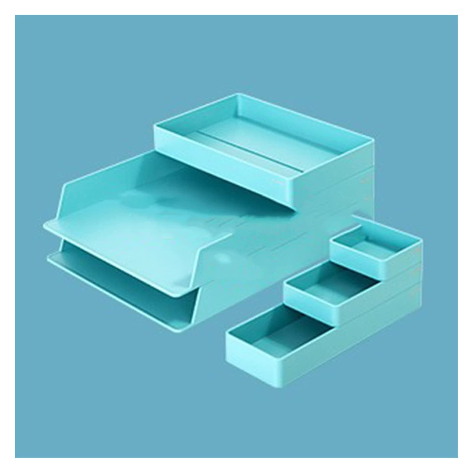 HuaShslt ABS Desktop File Storage Box Set - Office Document Organizer with Trays, Desk Organizer for Paper, Files & Supplies - Perfect for Home, Office & School (Blue)