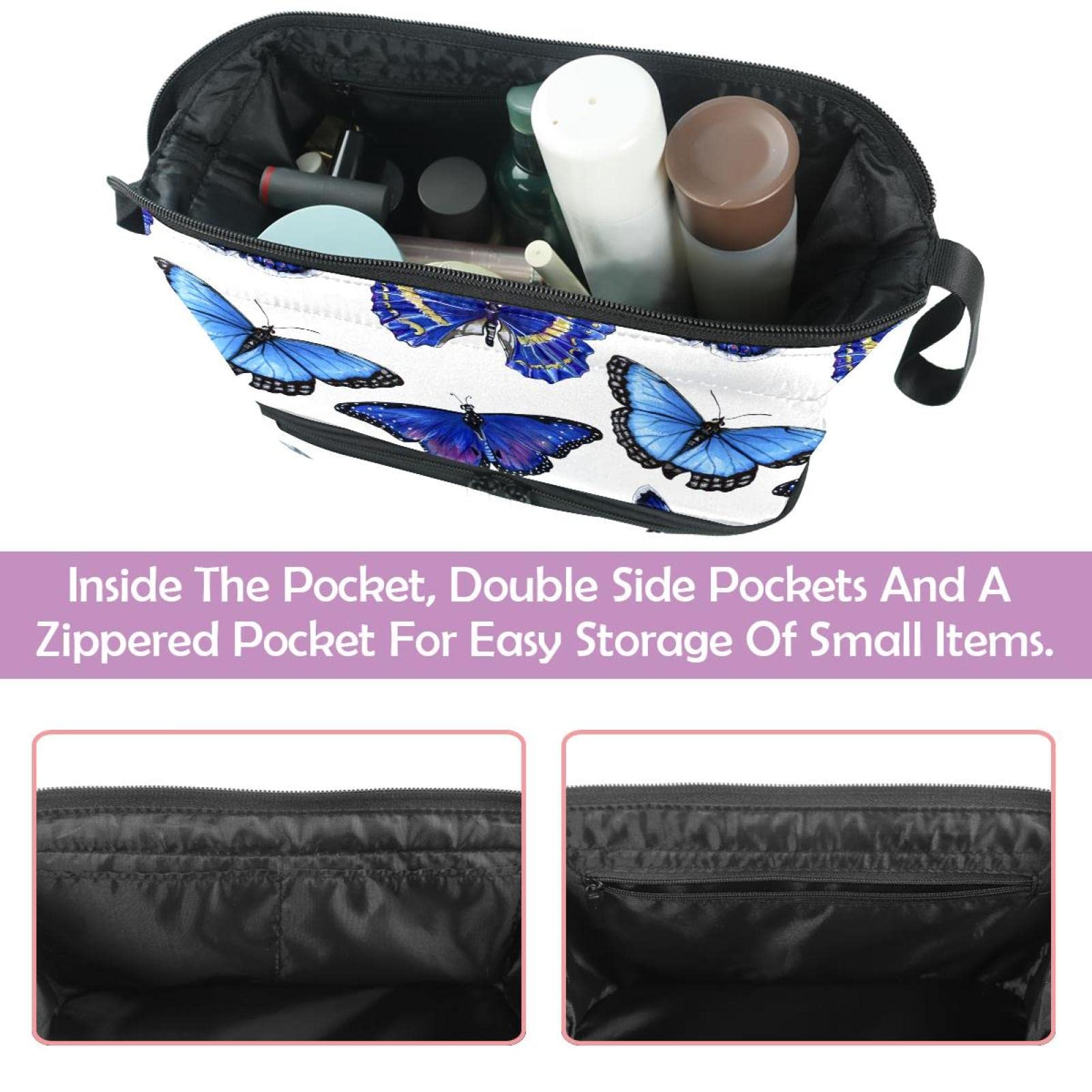 Butterfly Makeup Bag Double Layer Large Capacity Cosmetic Organizer for Women & Girls | Travel Toiletry Pouch with Zipper | Perfect for Travel, Gym, and Daily Beauty Storage