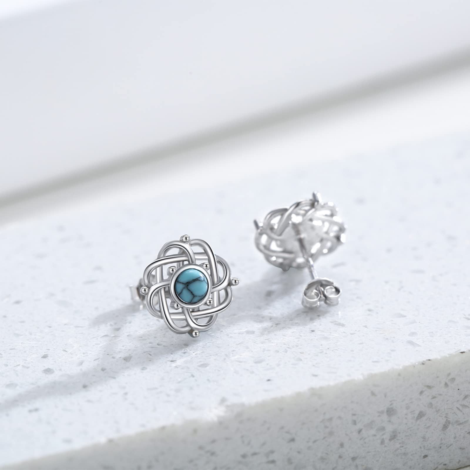 925 Sterling Silver Turquoise & Moonstone Celtic Knot Bohemian Stud Earrings for Women | Hypoallergenic Jewelry for Sensitive Ears | Perfect for Boho Fashion, Gift Giving & Everyday Wear
