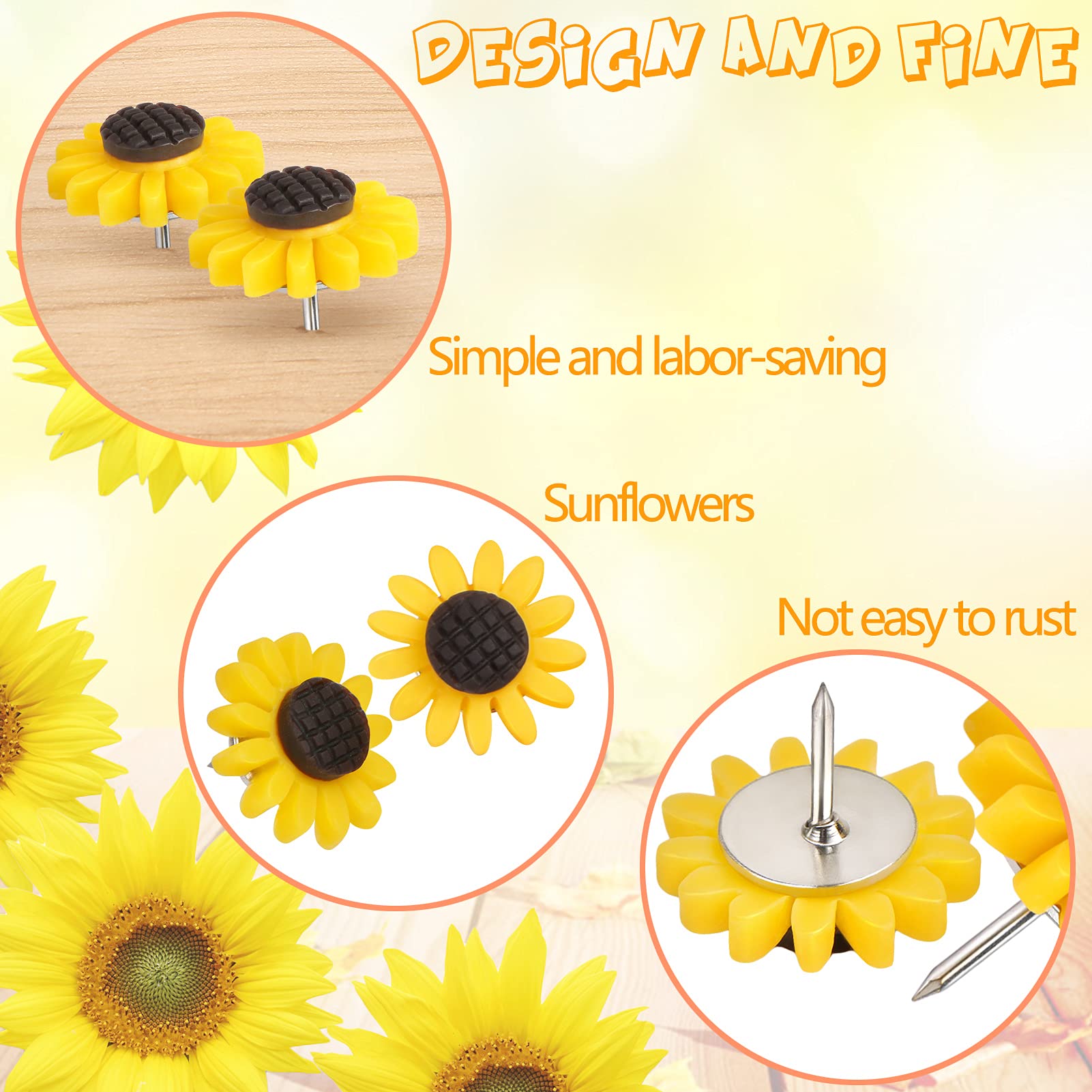 Decorative Sunflower Push Pins - 20pcs for Bulletin Boards & Office Decor