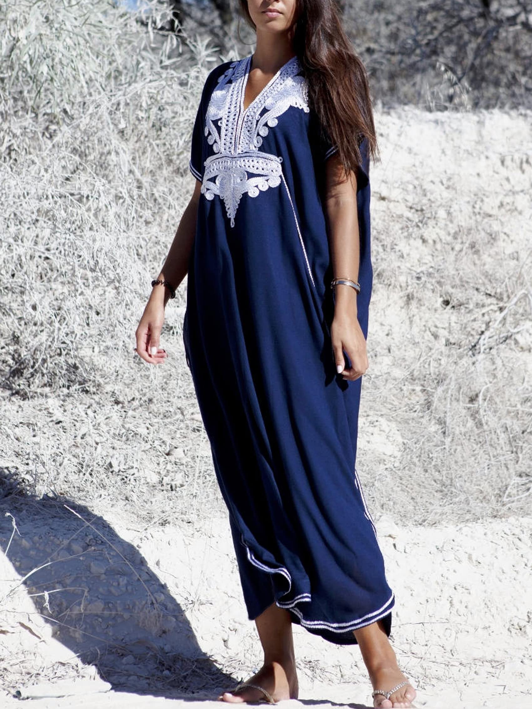 Women's Embroidered Kaftan Dress - Flowy Maxi Beach Cover Up for Swimsuit, Pool & Summer Vacations | Perfect for Resort Wear, Boho Outfits & Casual Elegance