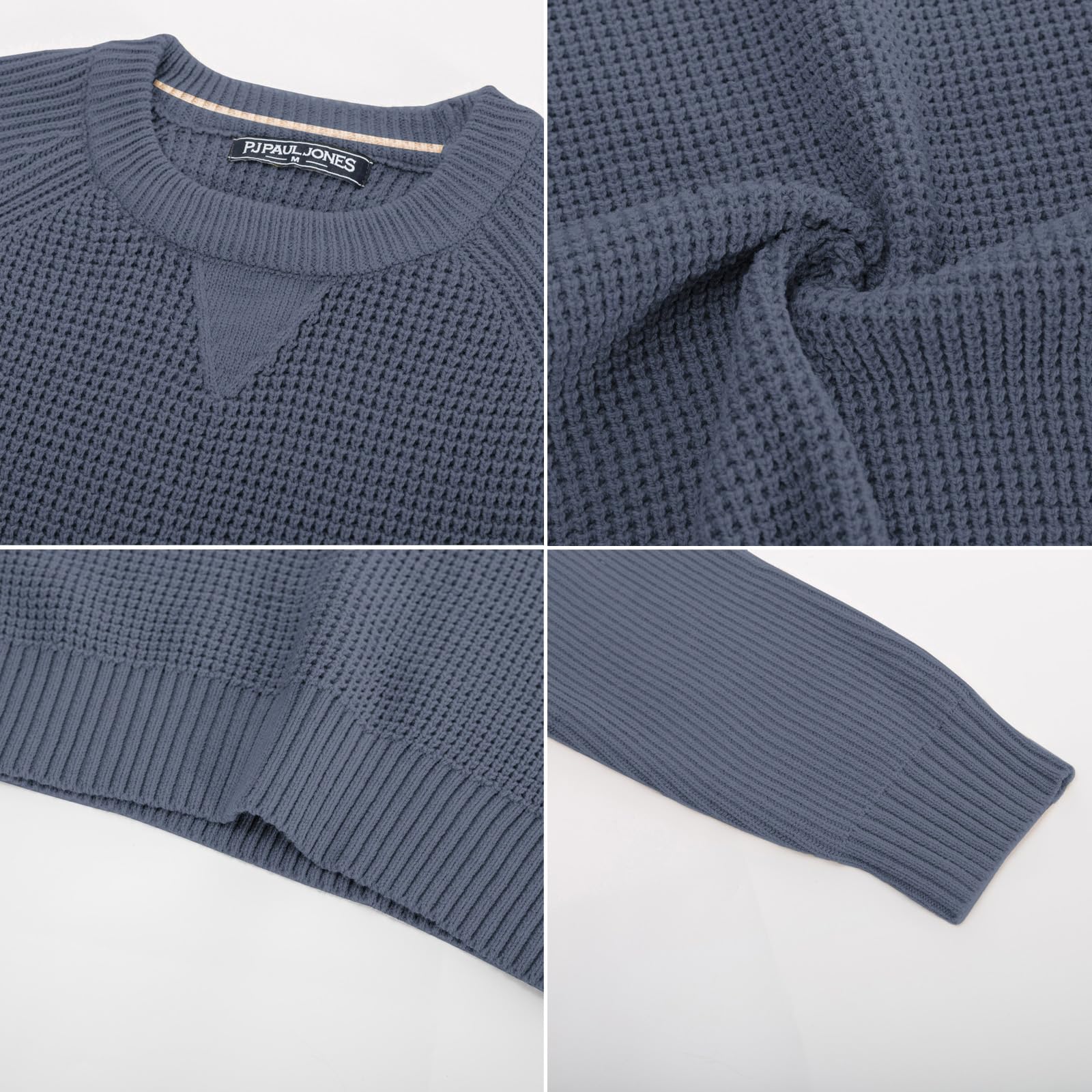 PJ PAUL JONES Men's Waffle Knit Crewneck Sweater - Raglan Sleeve Pullover for Casual Wear, Winter Layering & Outdoor Activities